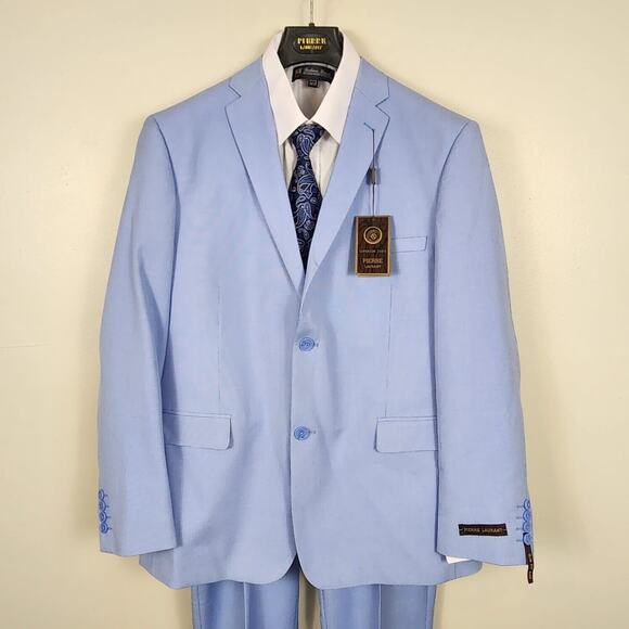 Pierre Laurant | Superior 150's Light Blue Slim Fit 2-Piece Suit Sz 44R 38W NWT - Picture 1 of 13